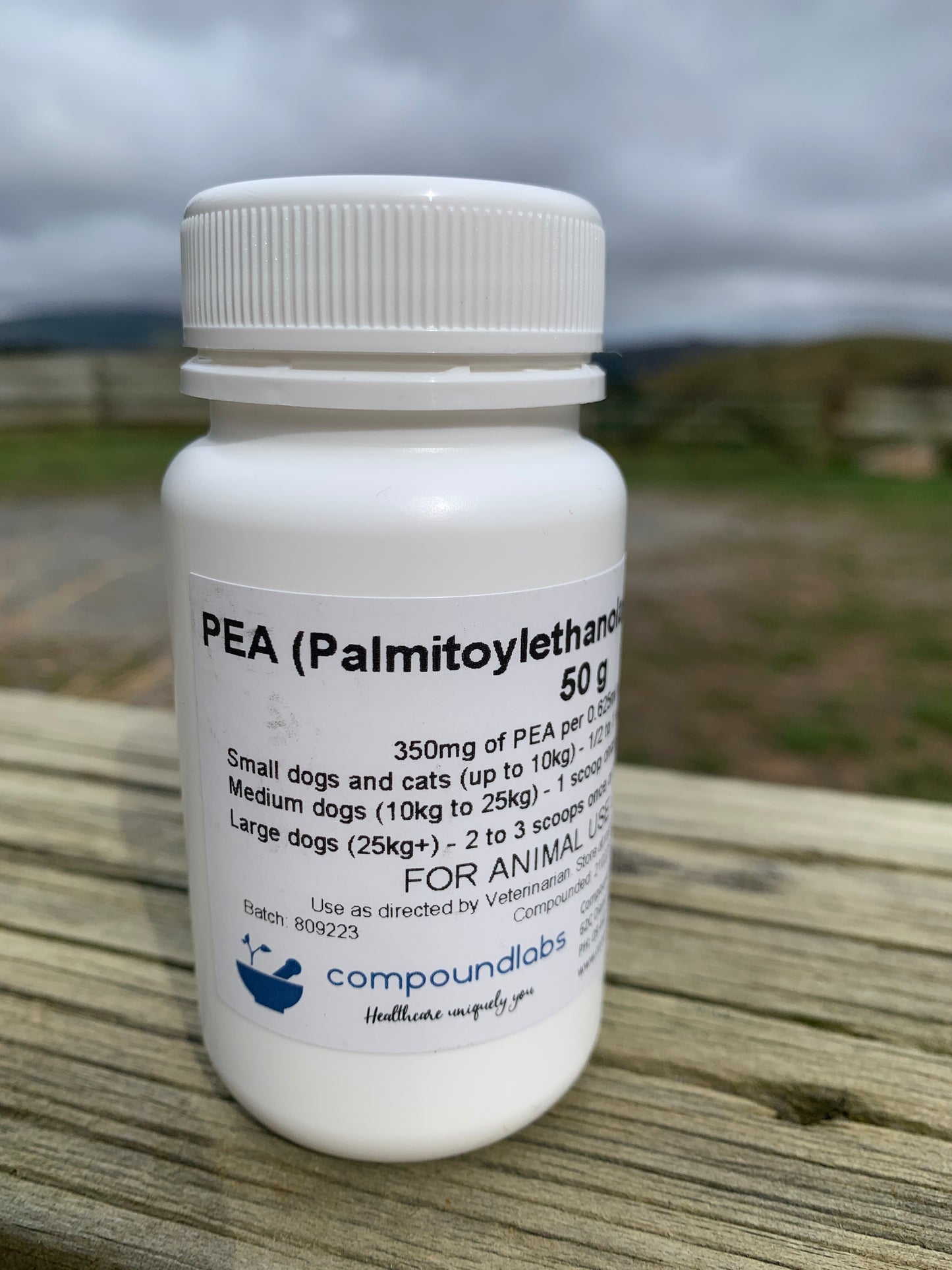 Bottle of Compound Labs PEA (50g), available from Your Whole Dog