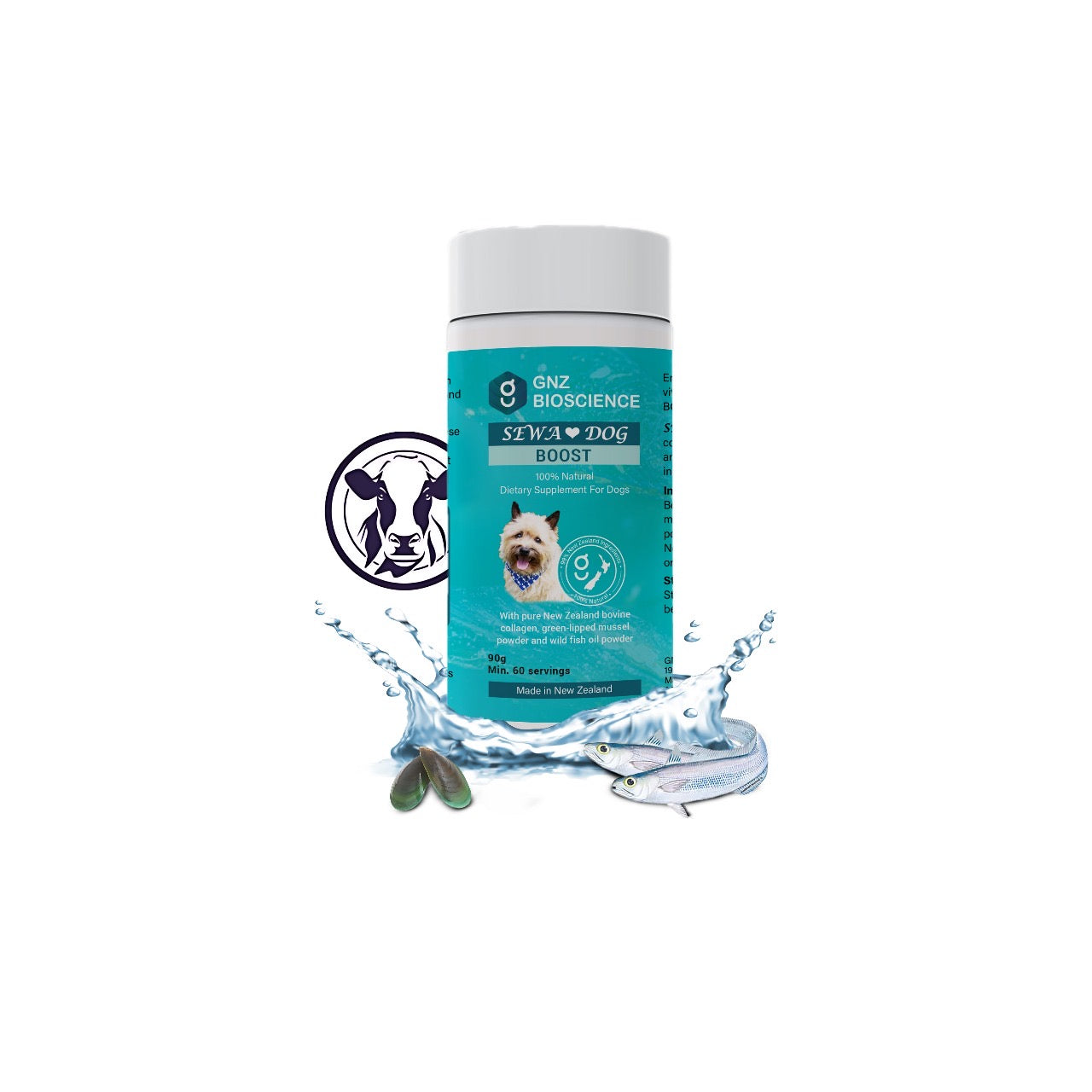 A 90g tub of GNZ Bioscience SEWA Dog Boost pellets, sold by Your Whole Dog