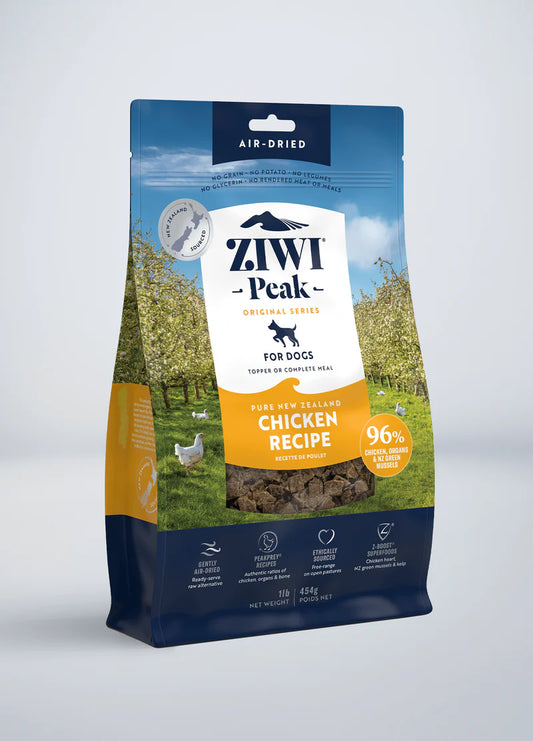 Ziwi Peak ASir-Dried Chicken og food - a 454g bag available from Your Whole Dog