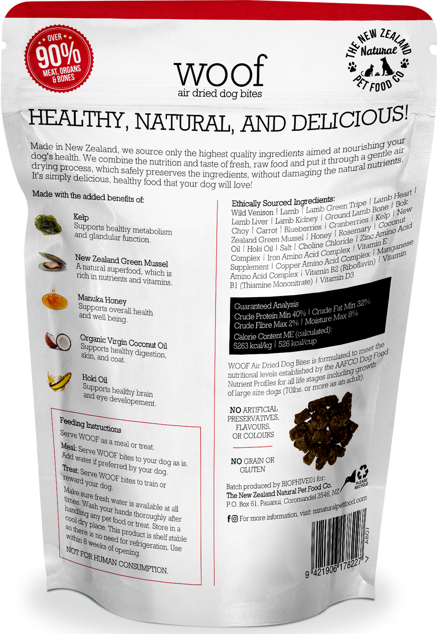 Your Whole Dog's Woof: Air Dried Venison Dog Food, New Zealand-inspired dog treats.