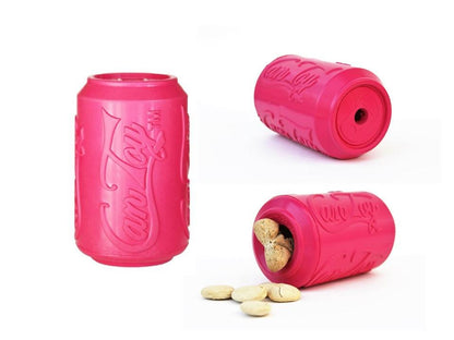 Your Whole Dog CLEARANCE: Soda Pup CAN TOY & TREAT DISPENSER (PINK - for teething puppies) can dog treat holder, perfect for dog enrichment and as a treat dispenser.