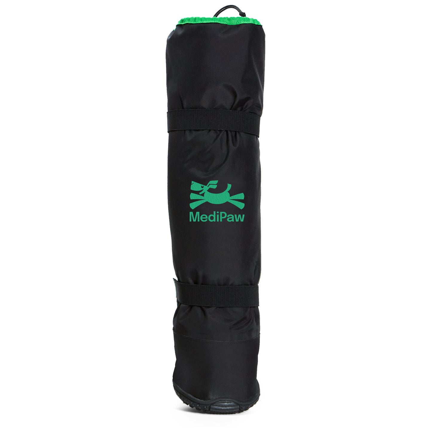 The MediPaw Rugged X-Boot, in black with sleek green trim and the green MediPaw logo on the front, provides ultimate pet protection.