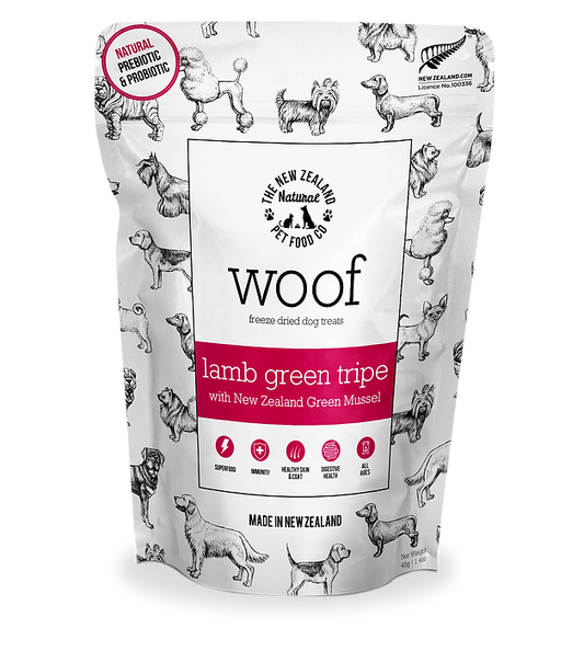 A bag of Your Whole Dog: Lamb Green Tripe & Mussel Treats (40g) dry dog food.