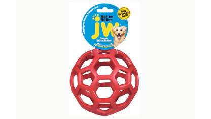 A medium red JW Hol-ee Roller ball . Available from Your Whole Dog.