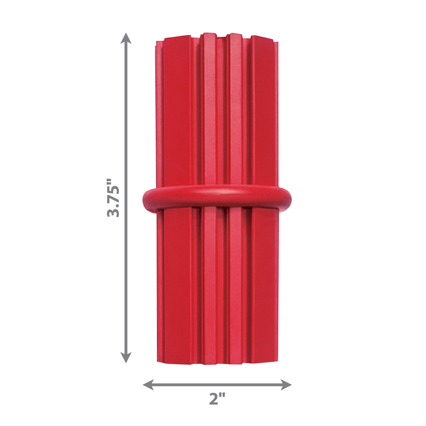 An image of the SALE: KONG Dental Stick by Your Whole Dog, a red plastic tube with measurements, designed for dental care for teeth and gums.