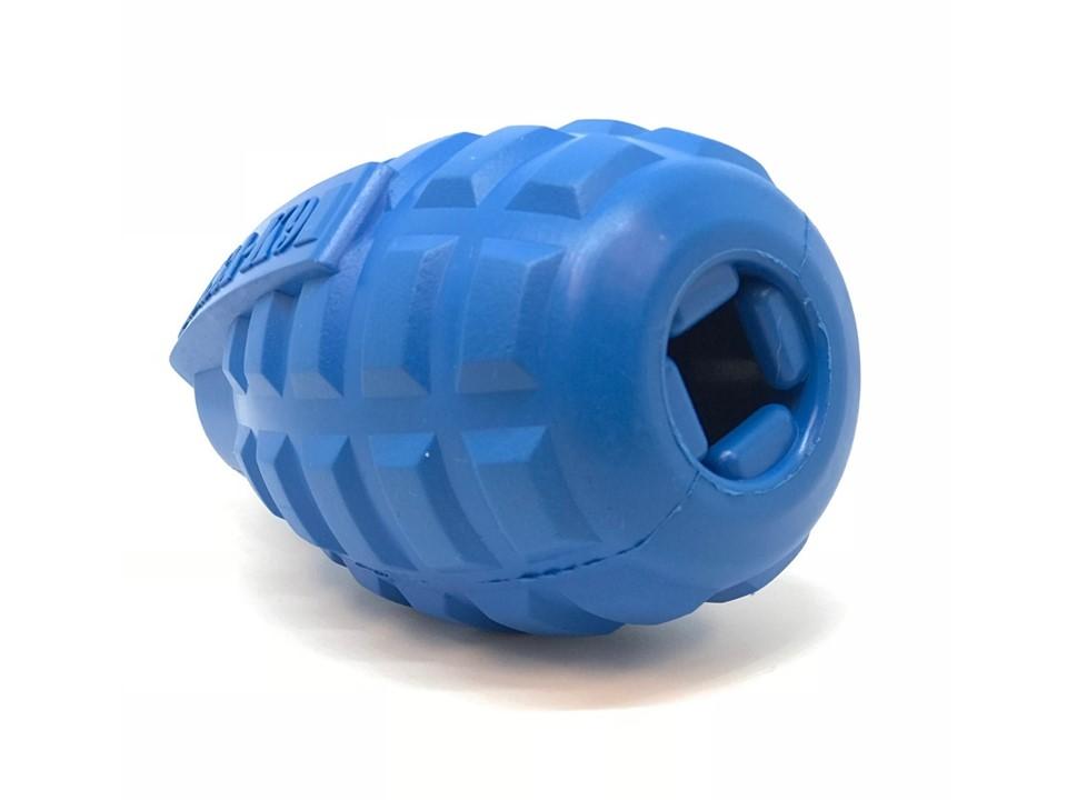 A durable chew toy with a hole for treat dispensing, perfect for dog enrichment - CLEARANCE: Soda Pup GRENADE TOY & TREAT DISPENSER (M&L) by Your Whole Dog.