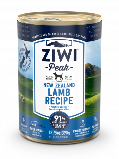 The ZIWI Peak Canned Lamb Recipe for Dogs features 390g of ethically raised New Zealand lamb, highlighting 91% meat, organs, and green mussels. With a stunning landscape label, this single-protein food suits all dog breeds and life stages.