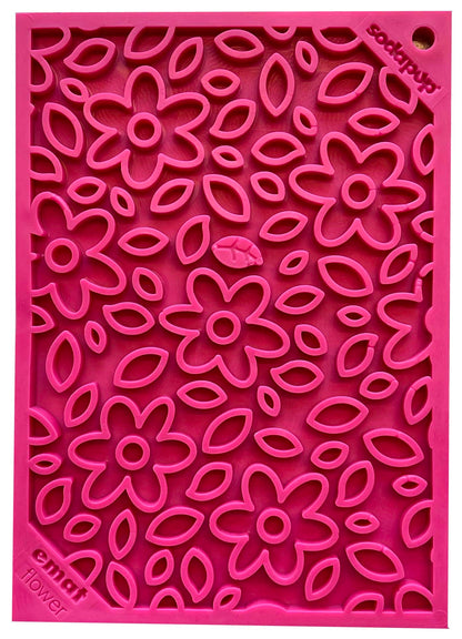 Pink Soda Your Whole Dog silicone Soda Pup EMAT ENRICHMENT LICKING MAT with floral cut-out patterns.