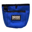 A blue fabric pouch with a front pocket and a black ring clip near the opening, featuring a label with "Your Whole Dog" text and logo, perfect for holding your SALE: Doggone Good Trek-n-Train Treat Pouch.