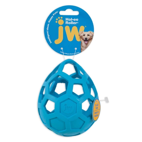 A blue Your Whole Dog Hol-ee Roller Wobbler rubber dog toy displayed with its packaging.