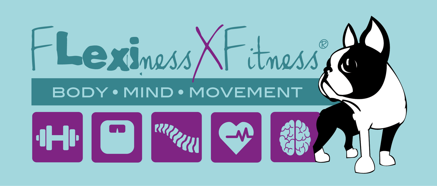 The logo for flexx fitness body mind movement.