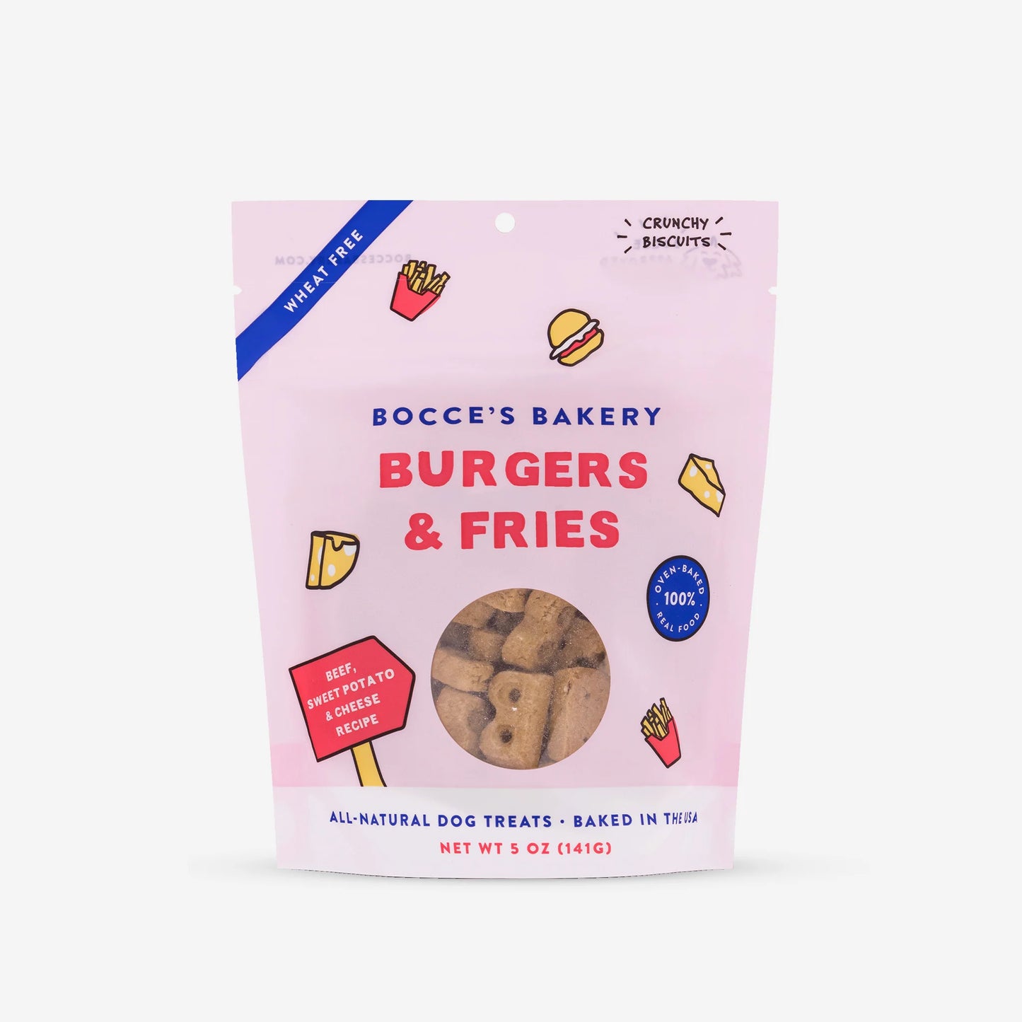Your Whole Dog's Bocce's Bakery: Burgers & Fries Biscuits (5oz/141g) are a delicious combination of fast food perfection. Each item is lovingly baked to ensure a mouthwatering experience that will satisfy even the most discerning taste buds. Whether