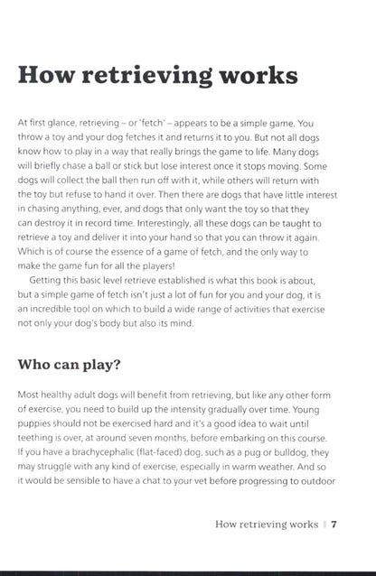 Text page from a book about dog retrieving exercises