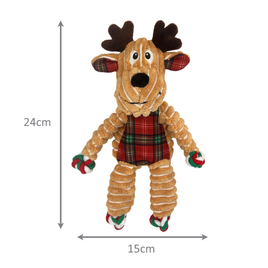 The CLEARANCE: KONG Holiday Floppy Knots Reindeer Dog Toy by Your Whole Dog is a stuffed animal with a size that perfectly captures the essence of a Christmas reindeer. With its natural instincts, this toy brings joy and