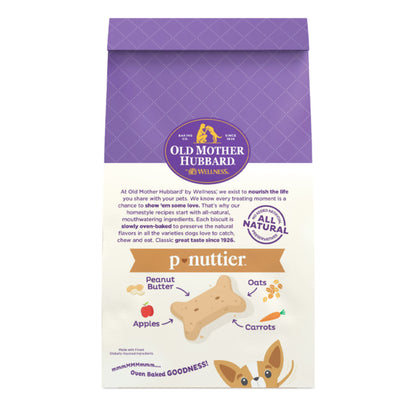 Package of Your Whole Dog clearance crunchy classic P'Nuttier natural dog biscuits with peanut butter, apples, and carrots flavor.