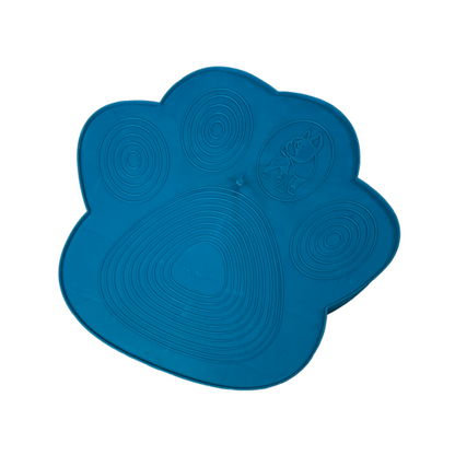 A Flexiness PawStep mat for balance training on a white background, shaped like a blue dog paw. (Brand: Your Whole Dog)