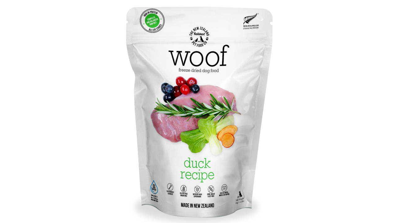 A bag of nourishing Your Whole Dog Freeze Dried Duck Dog Food.