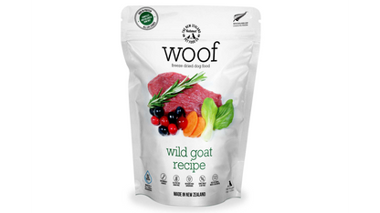 A bag of Your Whole Dog Woof: Wild Goat Freeze Dried Food.