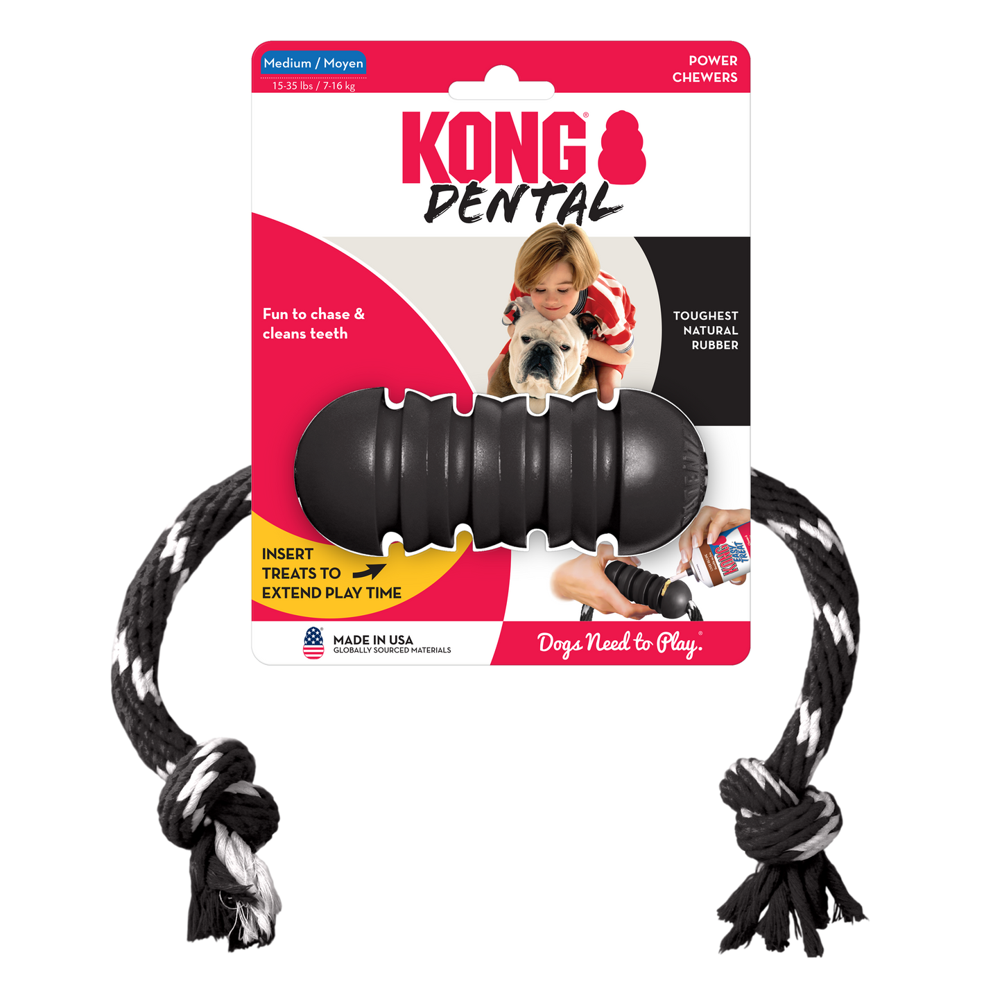 Your Whole Dog's SALE: KONG Dental Extreme with Rope is a rubber dog toy specially designed for teeth cleaning. This innovative product, known as KONG Dental, offers an effective solution for maintaining your dog's dental hygiene.