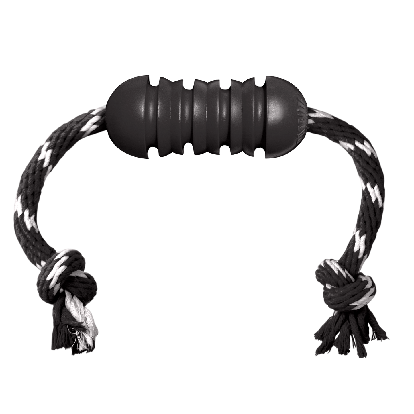 A black and white SALE: KONG Dental Extreme with Rope dog toy for teeth cleaning, placed on a white background. Brand Name: Your Whole Dog.