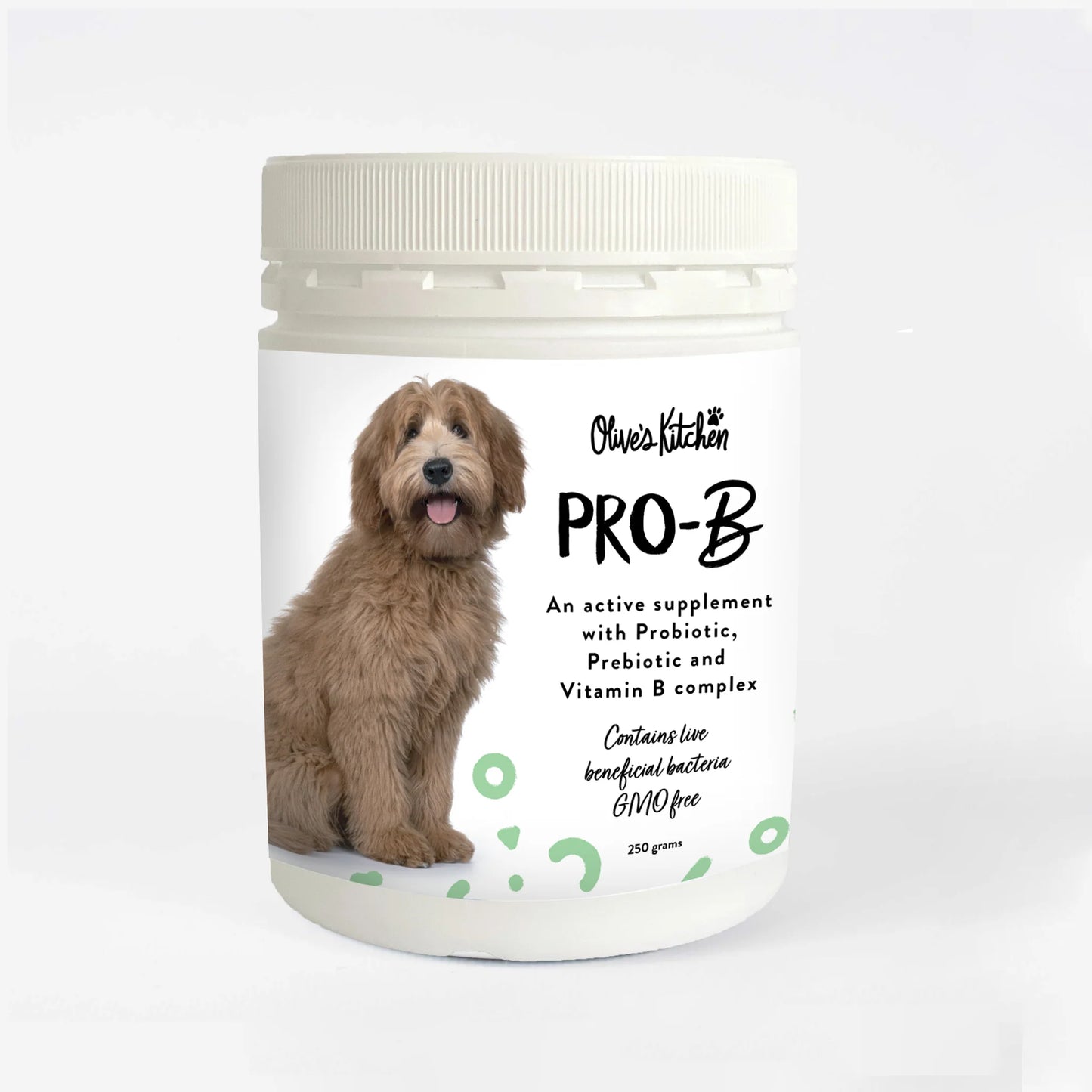 A jar of Doggy Daily Nutritional Boost - Pro-B supplement for dogs from Your Whole Dog.