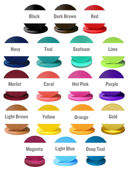 A color chart of different colored buttons, featuring a snap closure for easy use, showcasing the Trailblazing Tails: The Long Line Holder by Your Whole Dog.
