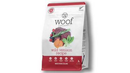 A bag of Your Whole Dog Air Dried Venison Dog Food, made with healthy vegetables and carrots.