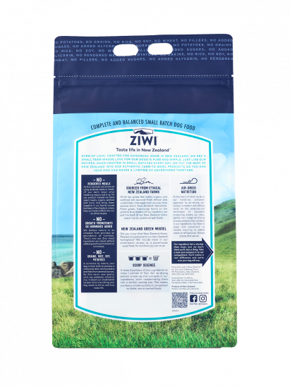 A bag of ZIWI Peak Air-Dried Mackerel & Lamb Recipe for Dogs by Your Whole Dog.