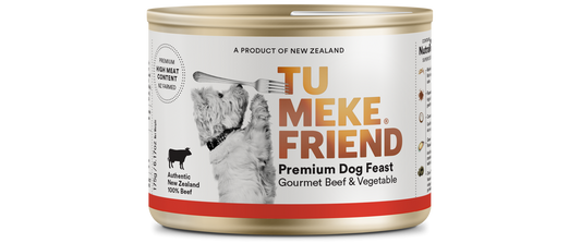 Introducing CLEARANCE: Tu Meke Friend Gourmet Beef & Vegetable Dog Food (175g cans) by Your Whole Dog, crafted with the highest quality ingredients to provide your furry friend with a nutritionally balanced meal. Our dog food offers an exceptional combination of high protein.