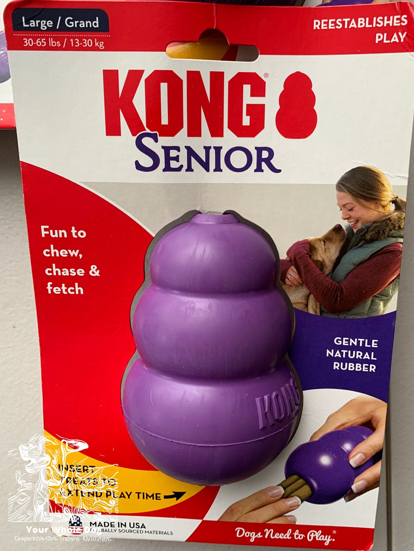 Your Whole Dog's KONG Classic Senior dog toy in purple packaging.