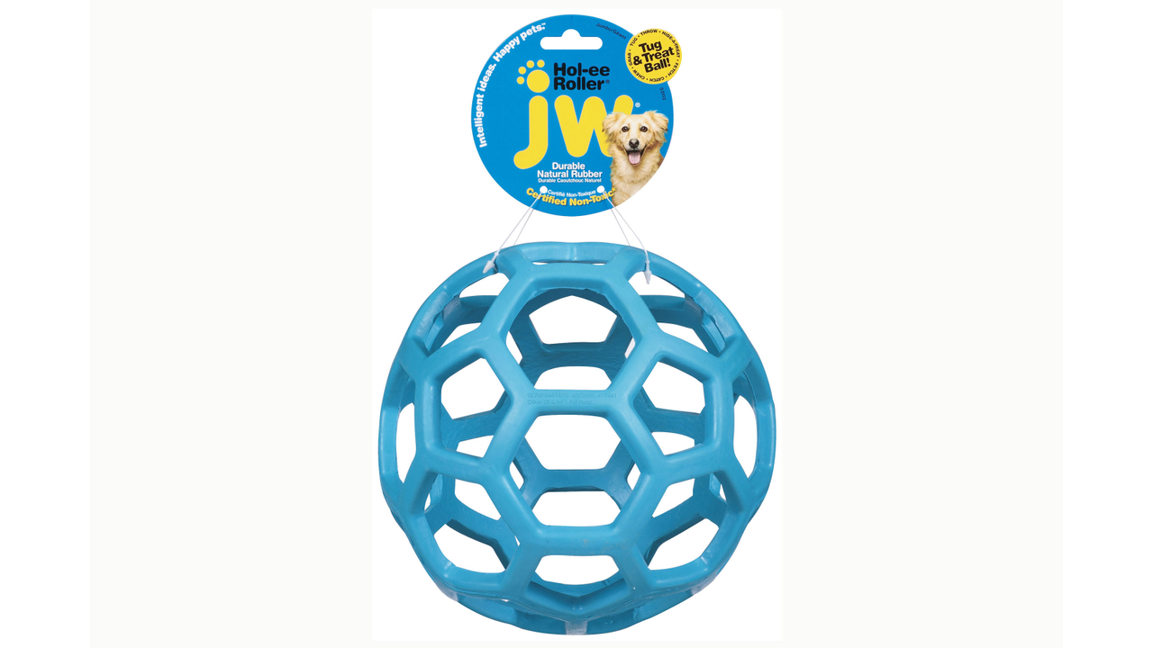 A jumbo blue JW Hol-ee Roller ball. Available from Your Whole Dog.