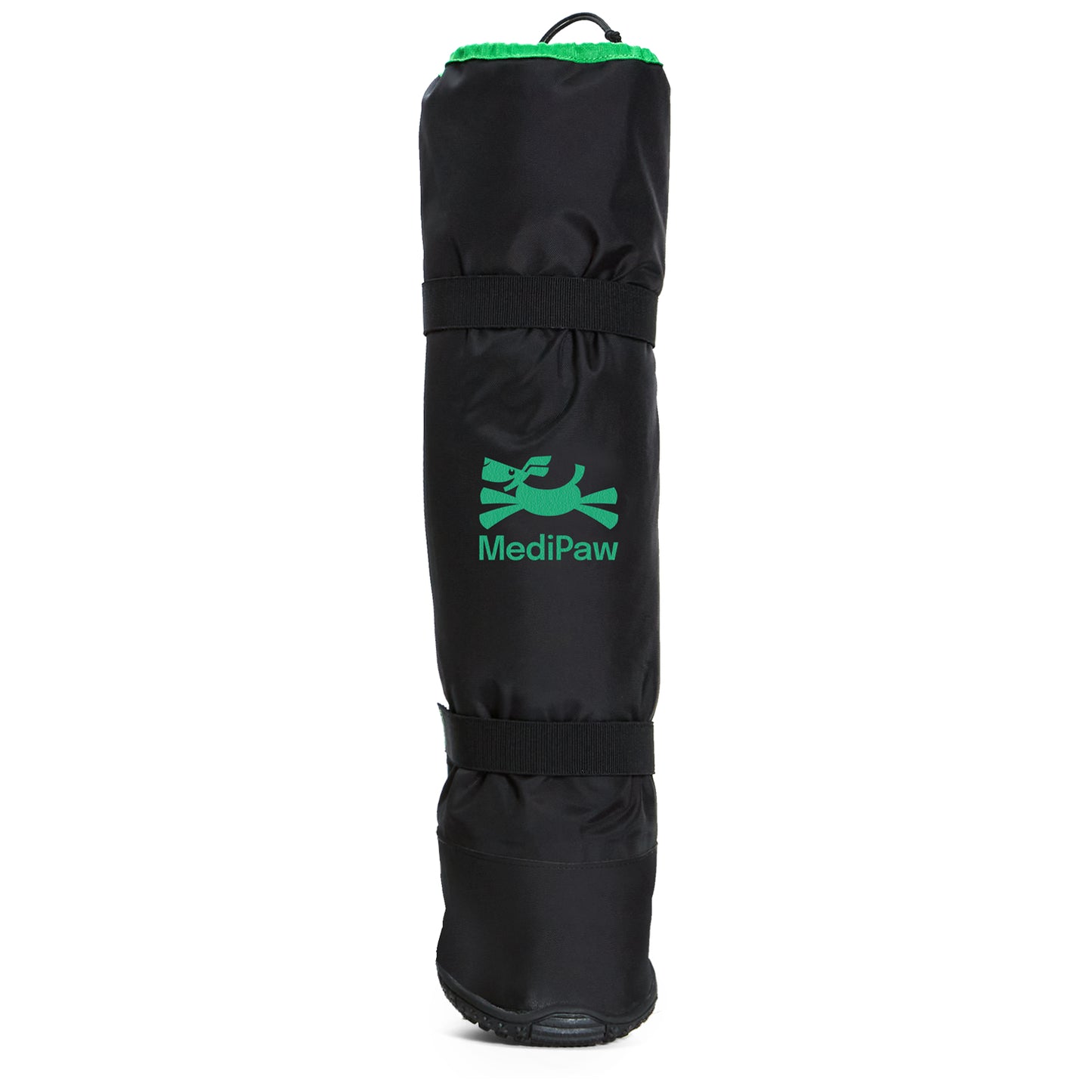 A black and green bag with a logo on it, perfect for carrying Your Whole Dog's MediPaw: Rugged X-Boot items.