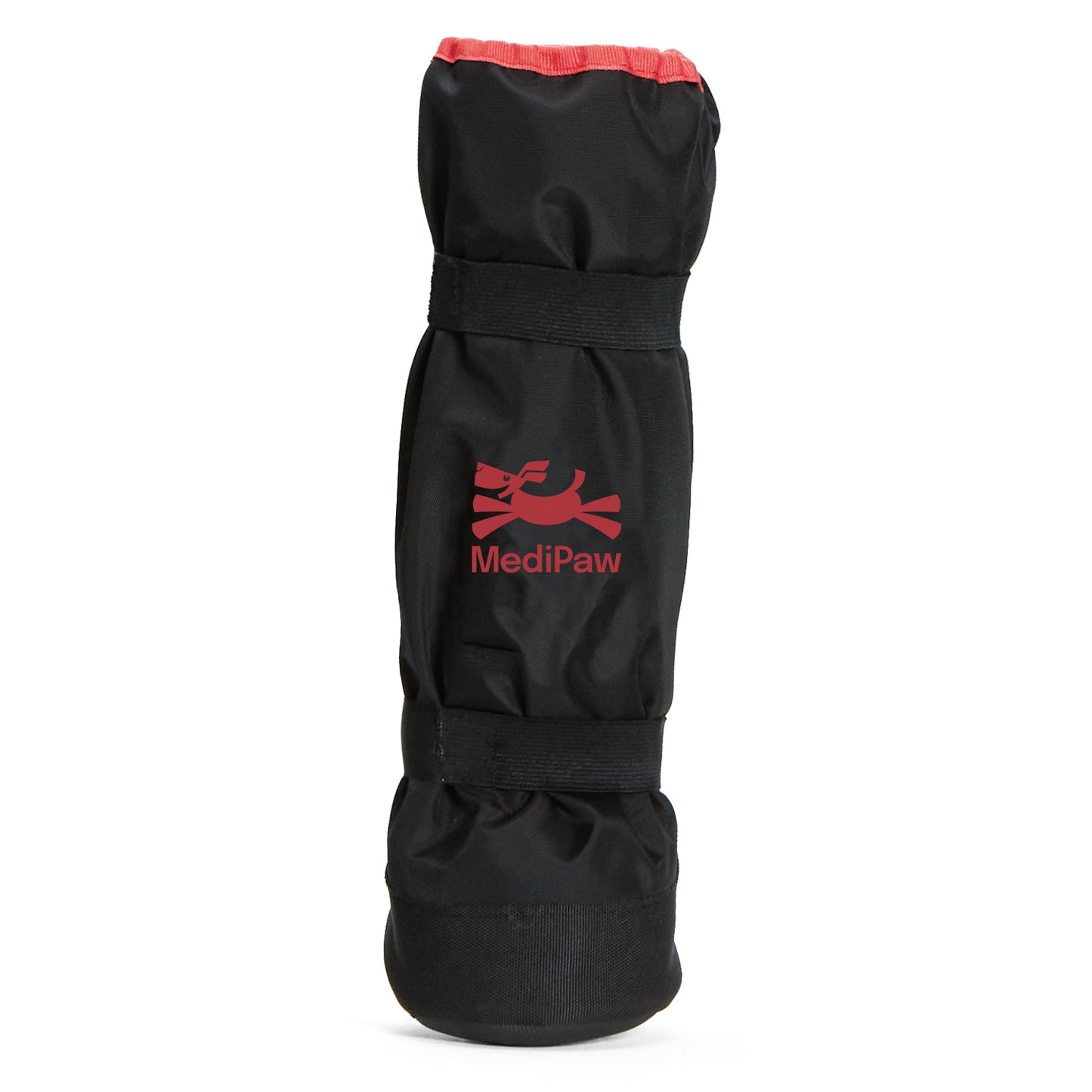 A black and red dog bag with a Your Whole Dog MediPaw: Soft Bandage (Basic) Boot logo on it.