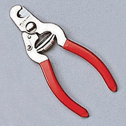 The Millers Forge Red-Handled Nail Clippers, set against a gray background, are perfect for precision in pet grooming and serve as reliable dog nail clippers.
