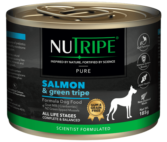 Your Whole Dog NUTRIPE PURE Salmon & Green Tripe Dog Food (185g cans).