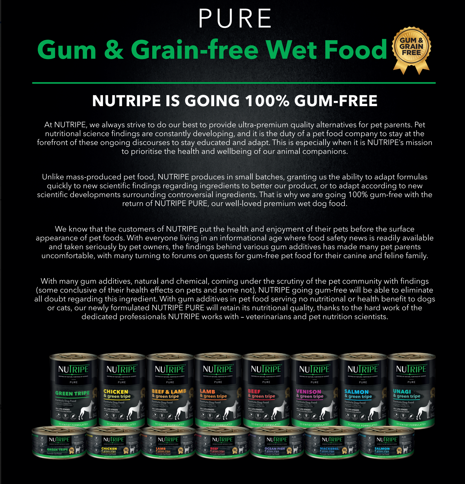 Your Whole Dog's NUTRIPE PURE Lamb & Green Tripe Dog Food (185g cans) is a pure gum & grain free wet dog food.