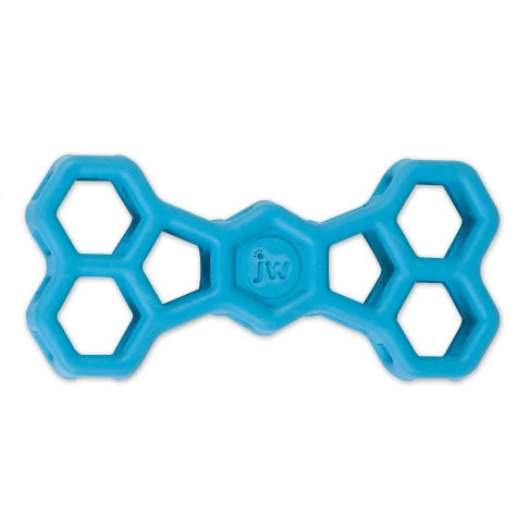 Blue CLEARANCE: JW: Hol-ee Bone rubber dog chew toy in a honeycomb design by Your Whole Dog.
