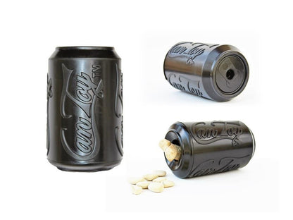 A SALE: Soda Pup CAN TOY & TREAT DISPENSER MAGNUM (Ultra Durable) from Your Whole Dog with a treat dispenser inside for dog enrichment.
