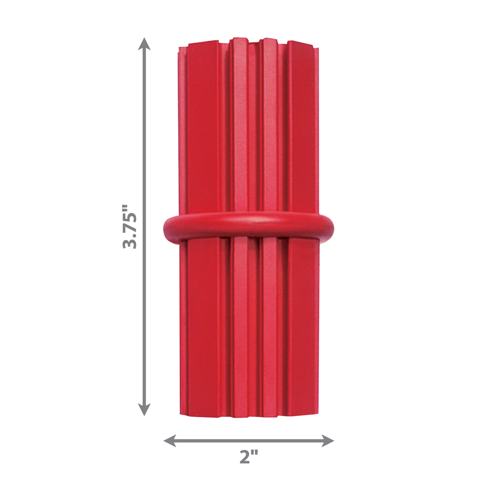 An image of the SALE: KONG Dental Stick by Your Whole Dog, a red plastic tube with measurements, designed for dental care for teeth and gums.