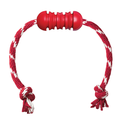 A red and white SALE: KONG Dental with Rope toy from Your Whole Dog.
