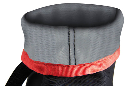 A close up of a black and red dog collar featuring Your Whole Dog's MediPaw: Soft Bandage (Basic) Boot items.
