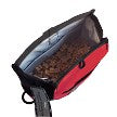 A red and black Doggone Good: Rapid Rewards Treat Pouch bag with a Your Whole Dog Training Pouch option on a white background.